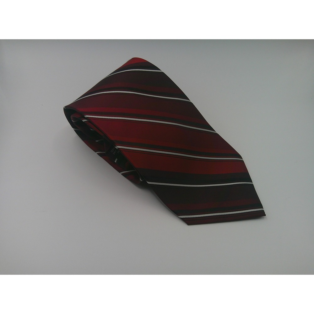 Campia Moda Men's Silk Necktie Red Burgundy Black White Striped Formal Business